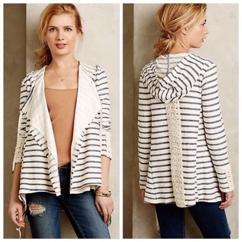 Anthropologie Saturday Sunday Draped Cardigan lace detail pockets hood medium